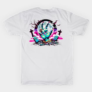 Creepy Neon Zombie Hand Graveyard Colorful Spooky T-Shirt